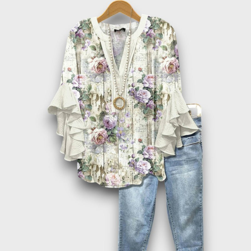 Aria - Relaxed Blouse with Floral Design