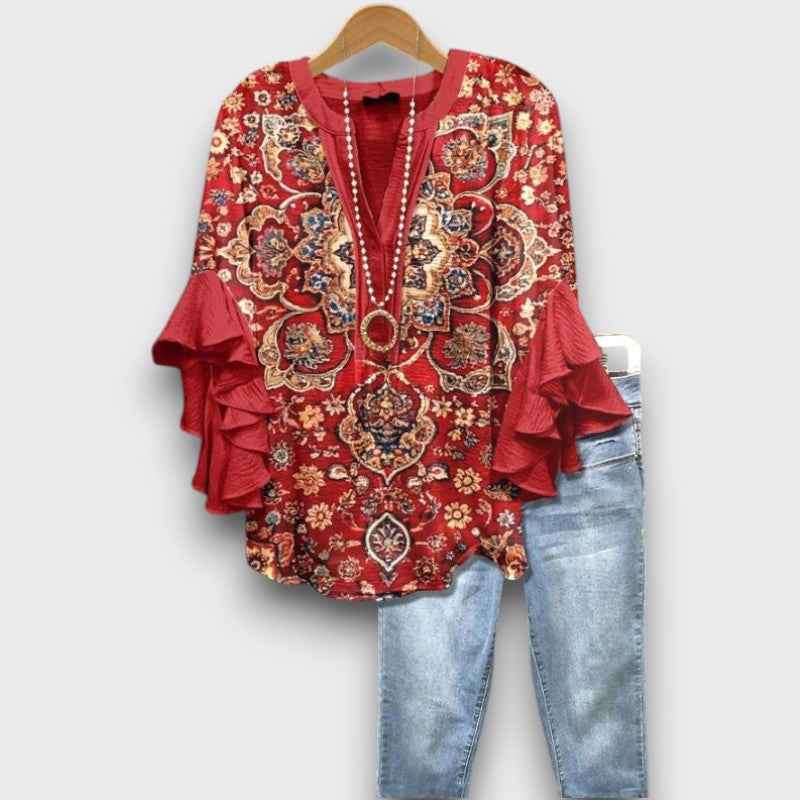 Violet - Vintage Blouse with Floral Pattern