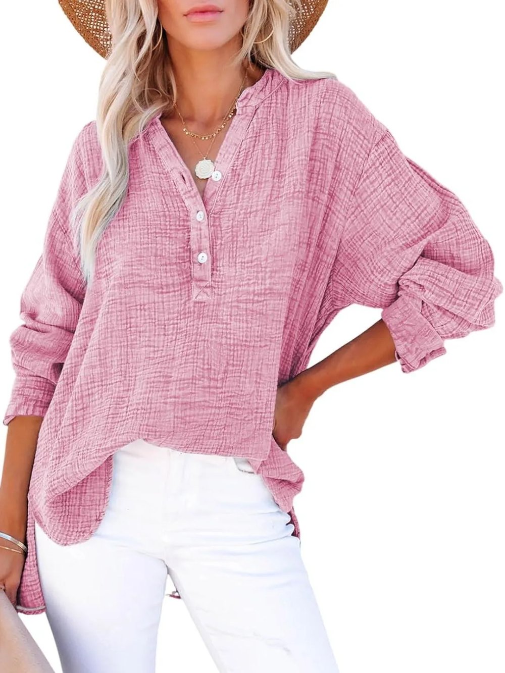 Aveela | Button V-Neck Blouse