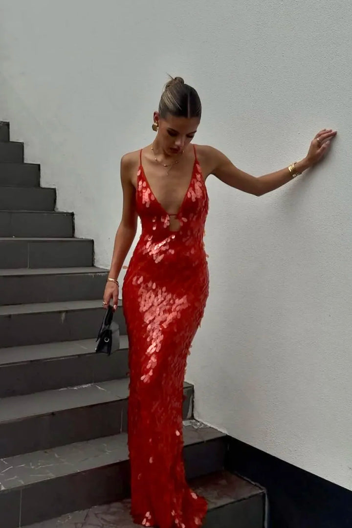 Leanne - Glitter Sequins Backless Strap Dress