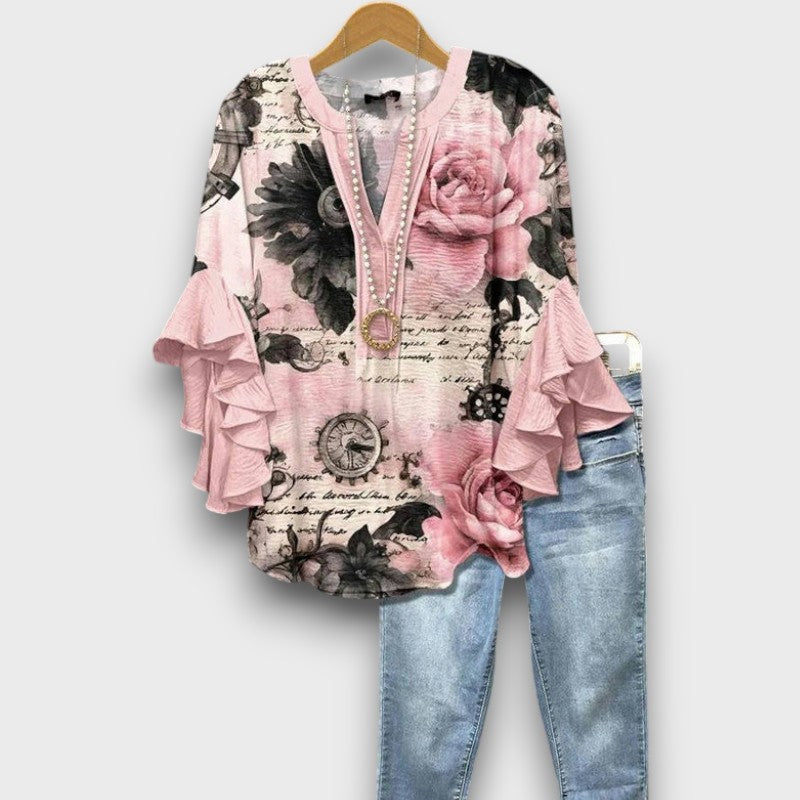 Hannah - Vintage Blouse with Floral Design