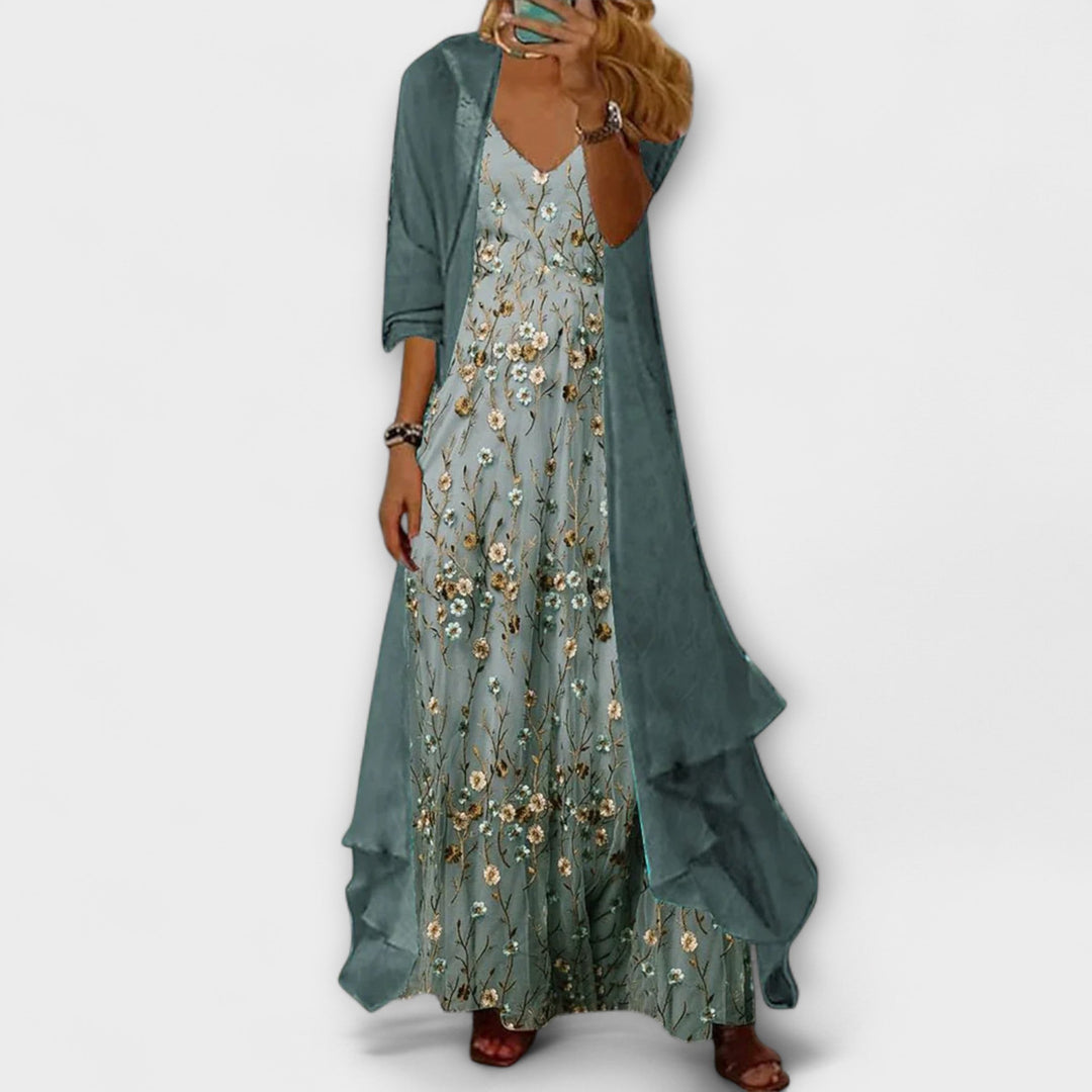 Paula - Maxi Dress with Cardigan (2-Piece Set)