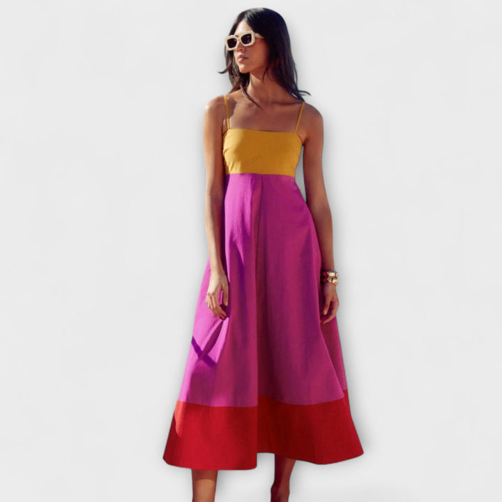 Spaghetti Strap Color Block Dress