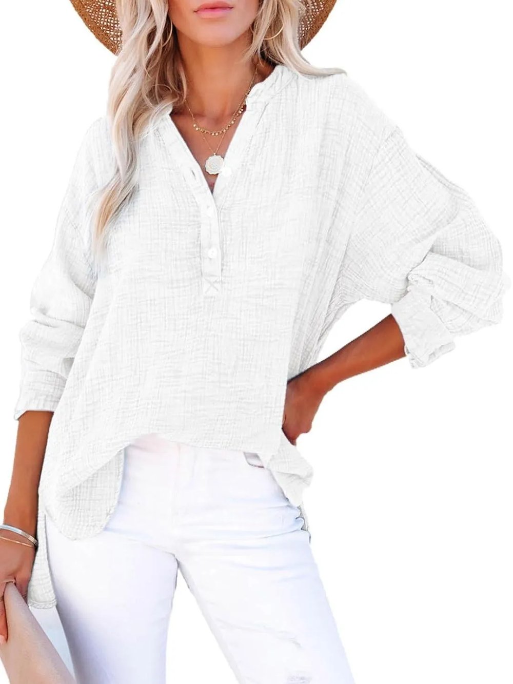 Aveela | Button V-Neck Blouse