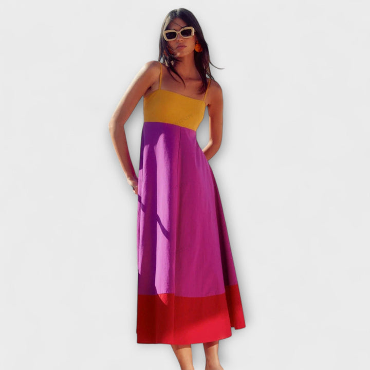 Spaghetti Strap Color Block Dress
