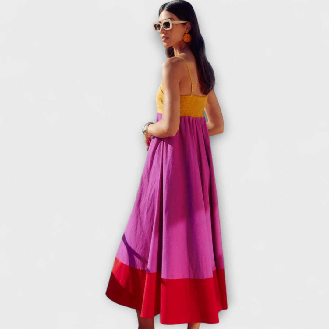 Spaghetti Strap Color Block Dress
