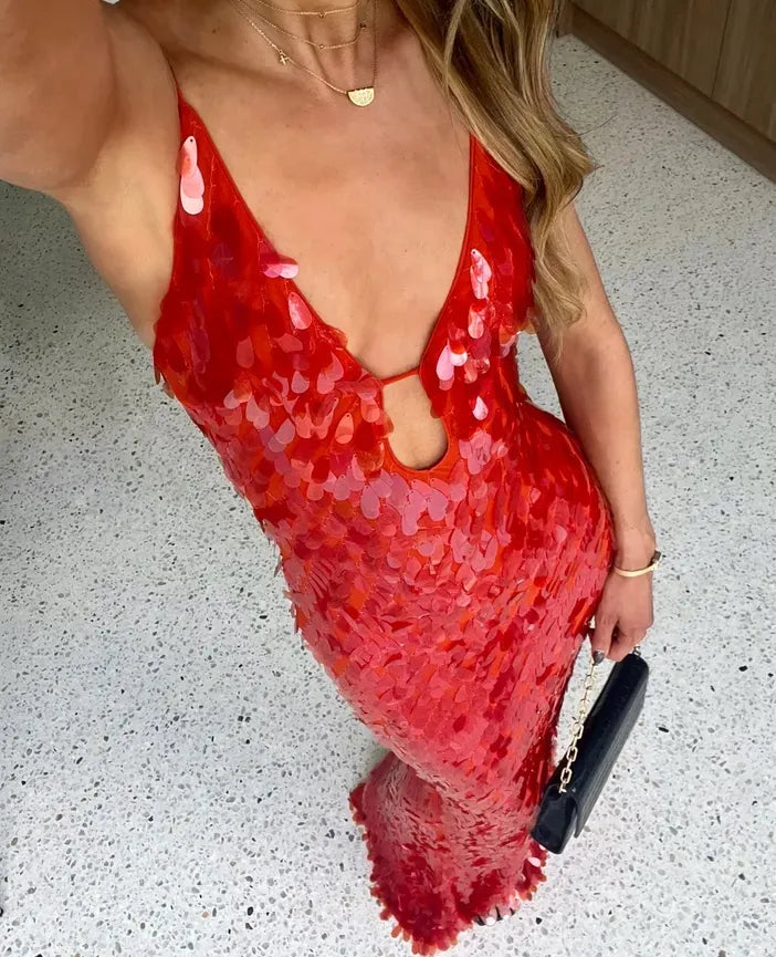 Leanne - Glitter Sequins Backless Strap Dress