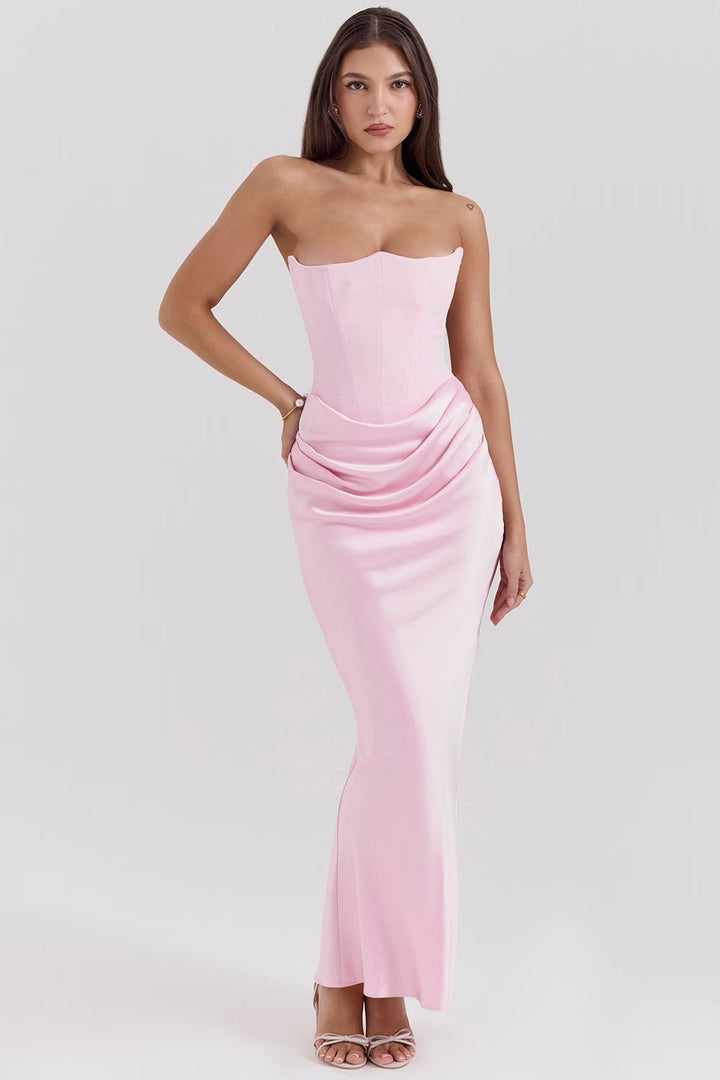 Beverly - Elegant Retro Solid Color Strapless Party Dress