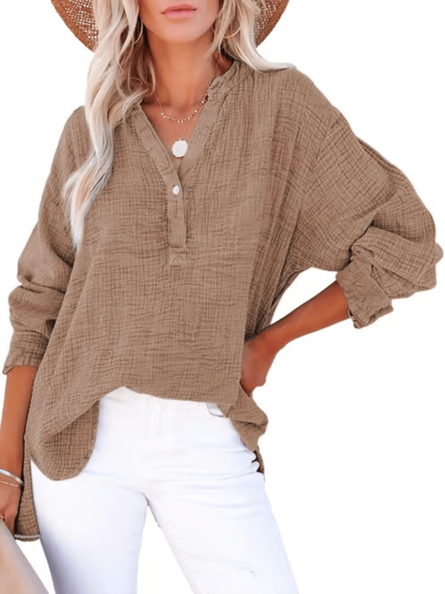 Aveela | Button V-Neck Blouse