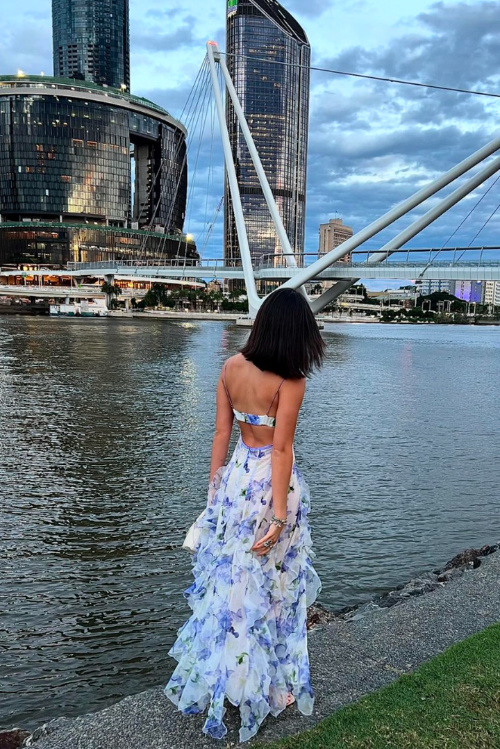 Helen - Floral Cut-Out Split Beach Maxi Dress