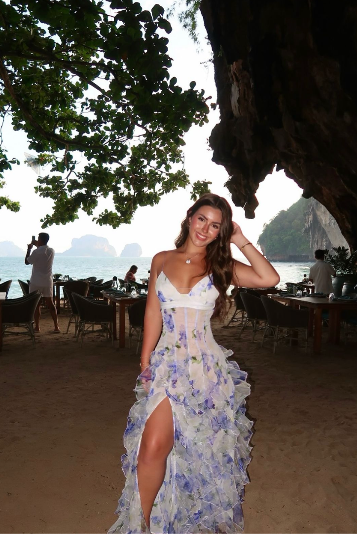 Helen - Floral Cut-Out Split Beach Maxi Dress