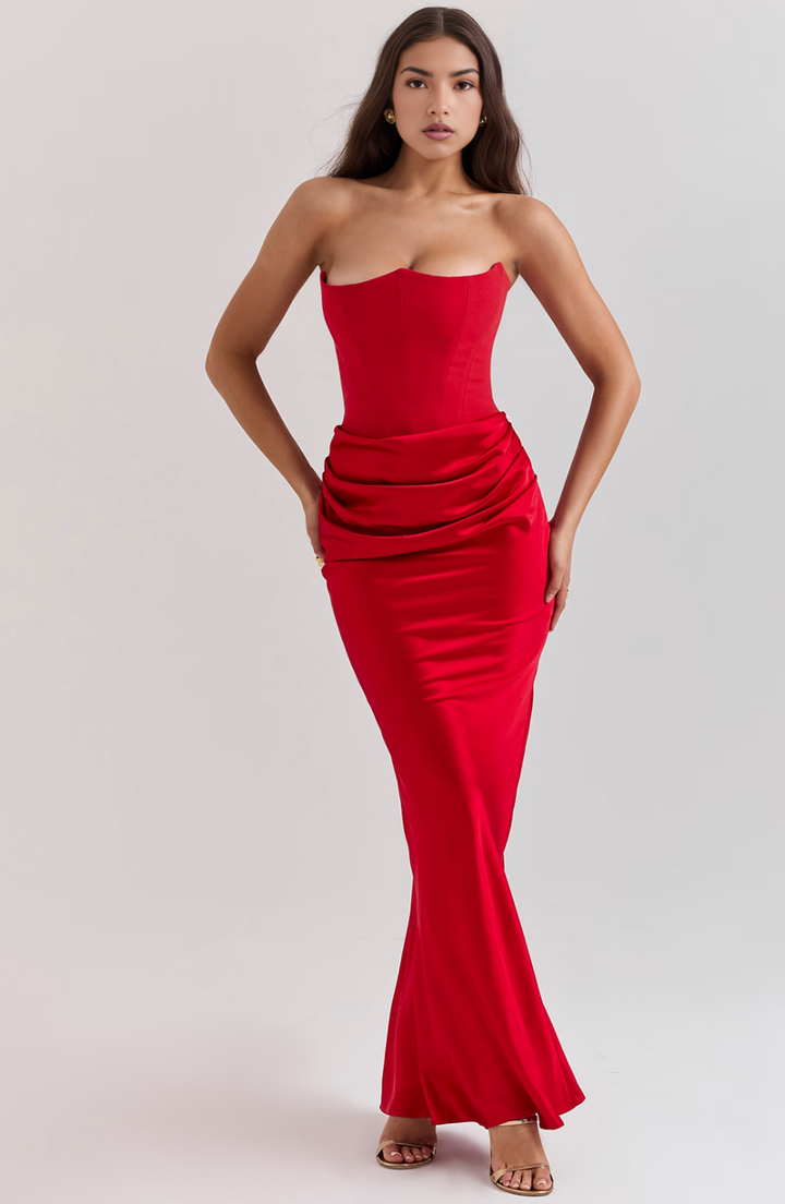 Beverly - Elegant Retro Solid Color Strapless Party Dress