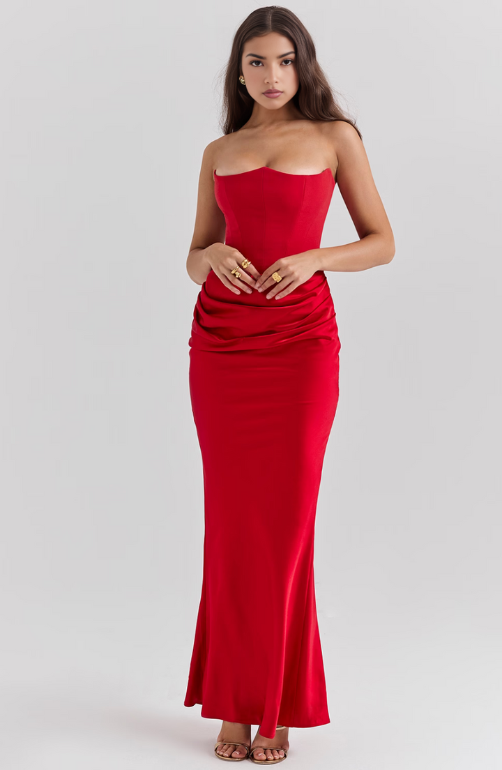 Beverly - Elegant Retro Solid Color Strapless Party Dress