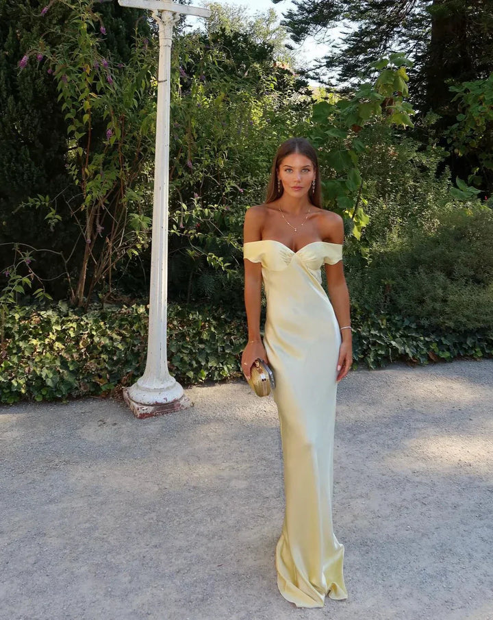 Rachel - Strapless Satin Off-Shoulder Evening Dress