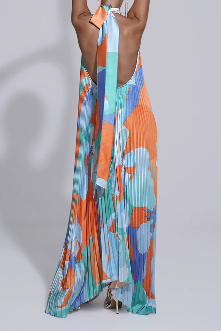 Allison – Elegant Halter Pleated Maxi Dress