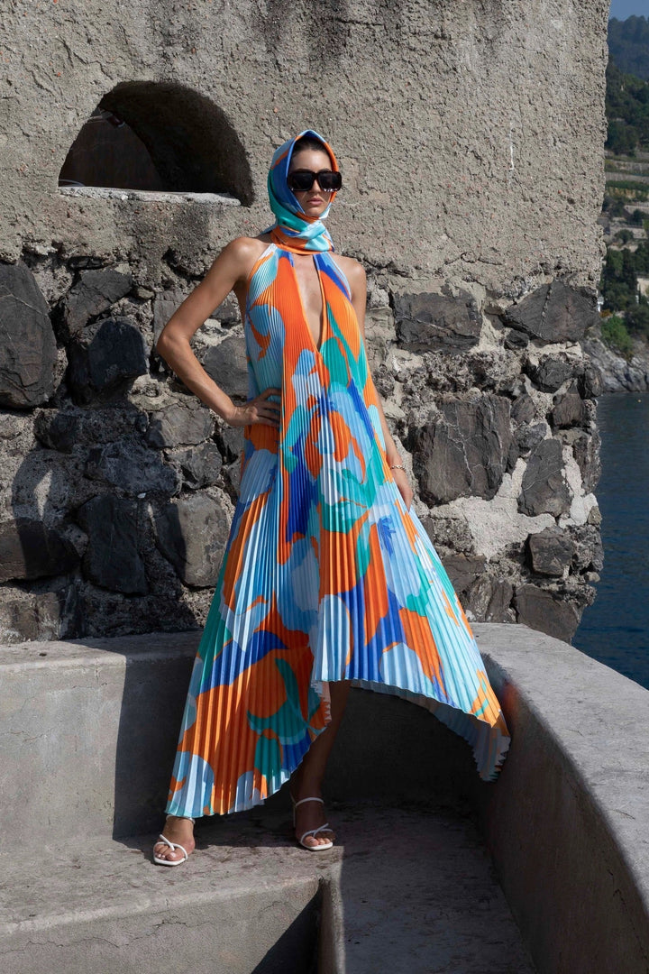 Allison – Elegant Halter Pleated Maxi Dress