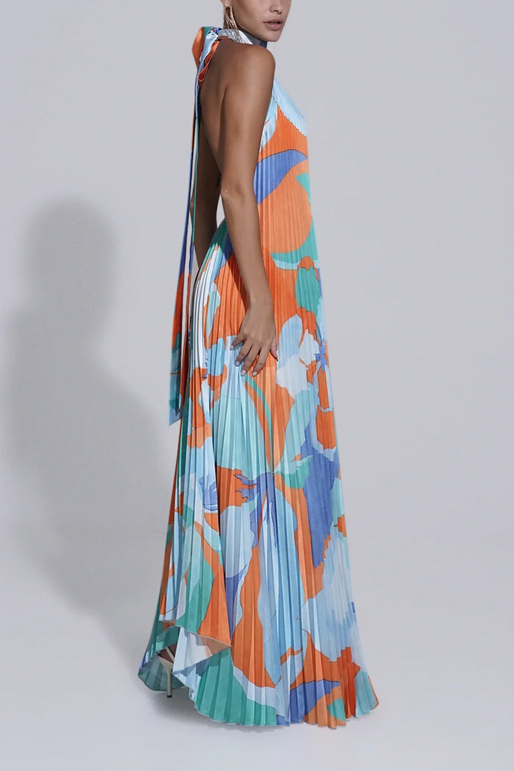 Allison – Elegant Halter Pleated Maxi Dress