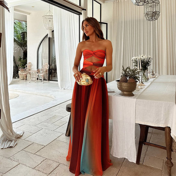 Diana - Hollow Out Tie-Dye Gradient Long Dress