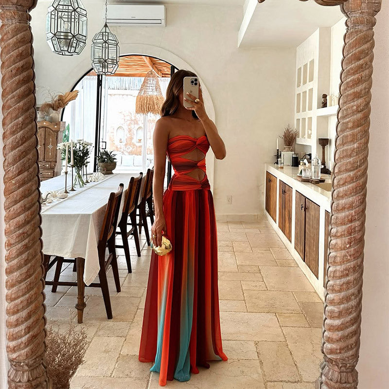 Diana - Hollow Out Tie-Dye Gradient Long Dress