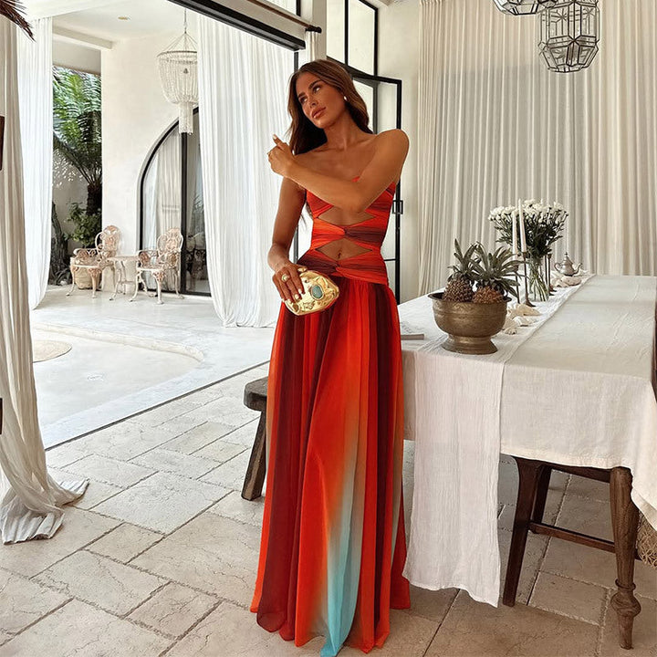Diana - Hollow Out Tie-Dye Gradient Long Dress