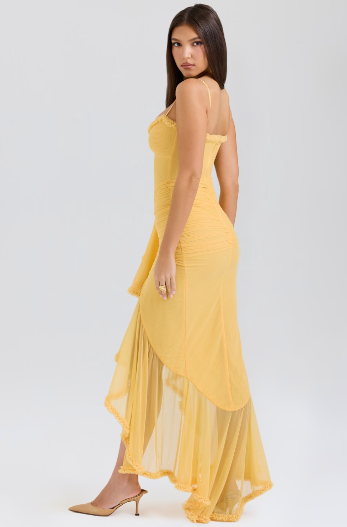 Cheryl - Ruched Ruffle Dovetail Party Dress