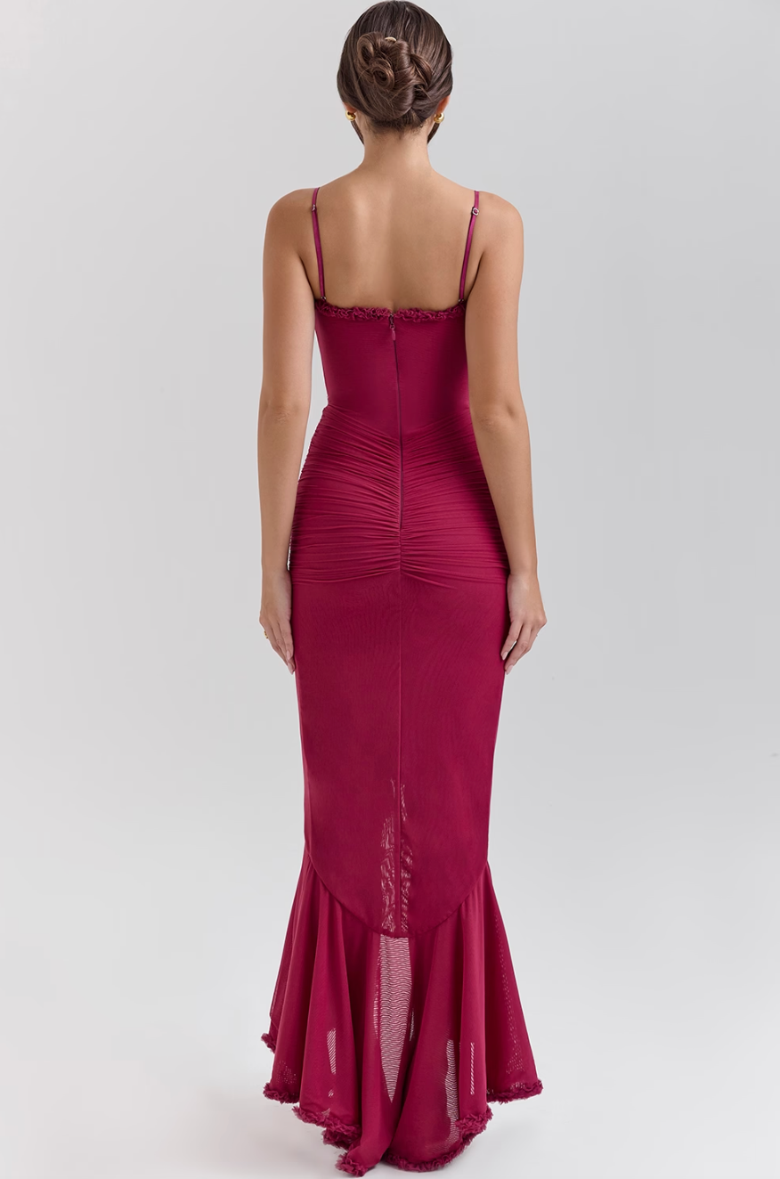 Cheryl - Ruched Ruffle Dovetail Party Dress