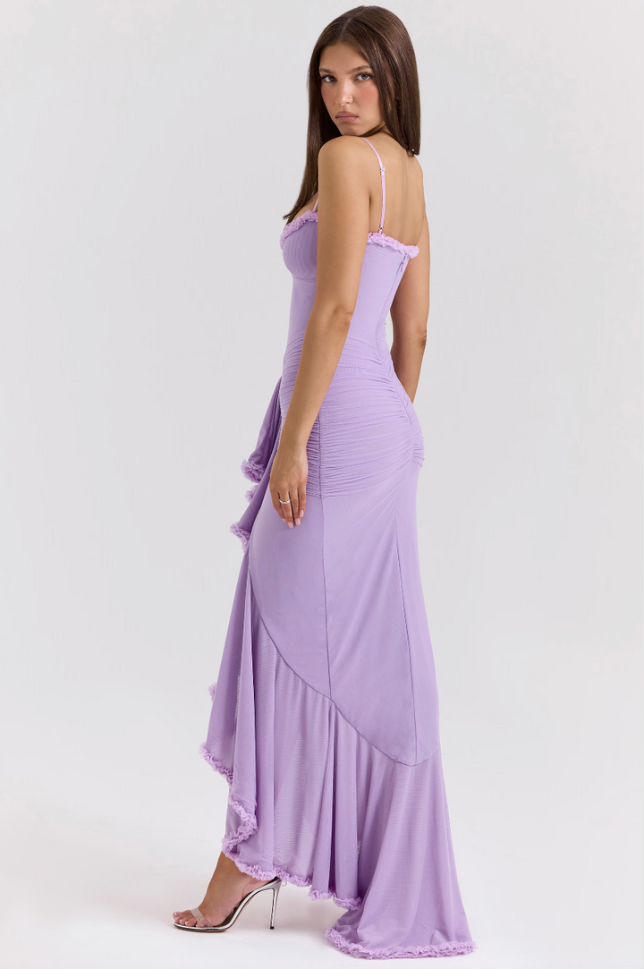 Cheryl - Ruched Ruffle Dovetail Party Dress