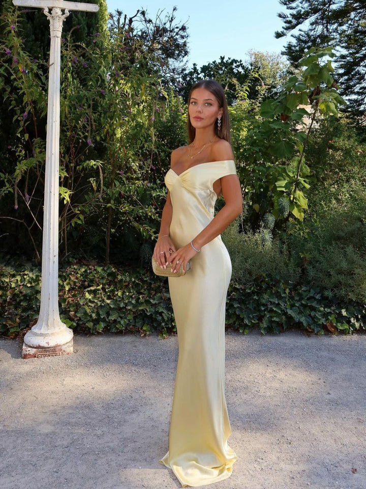 Rachel - Strapless Satin Off-Shoulder Evening Dress