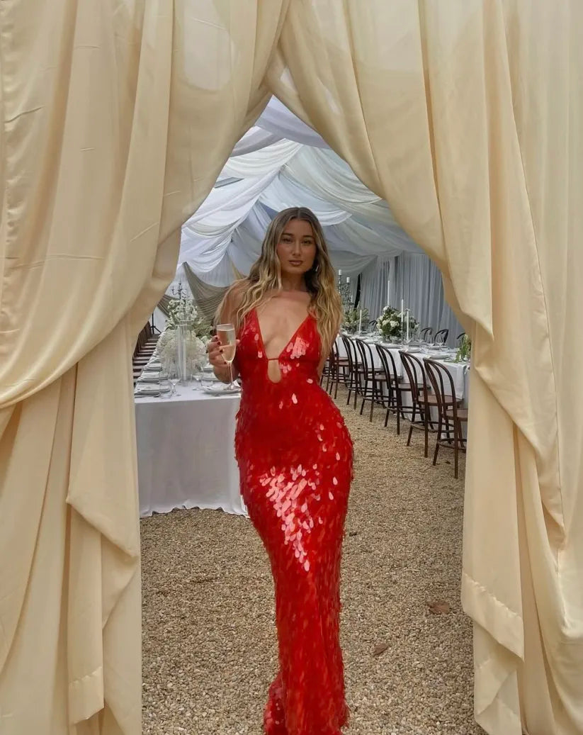 Leanne - Glitter Sequins Backless Strap Dress
