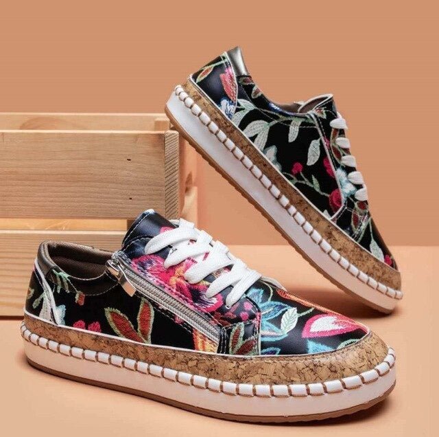 Ava - Floral Orthopedic Zipper Sneakers