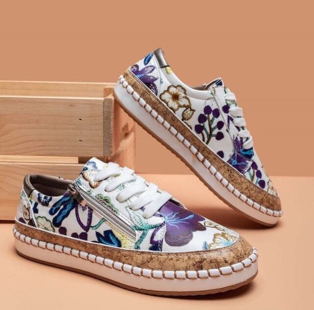 Ava - Floral Orthopedic Zipper Sneakers