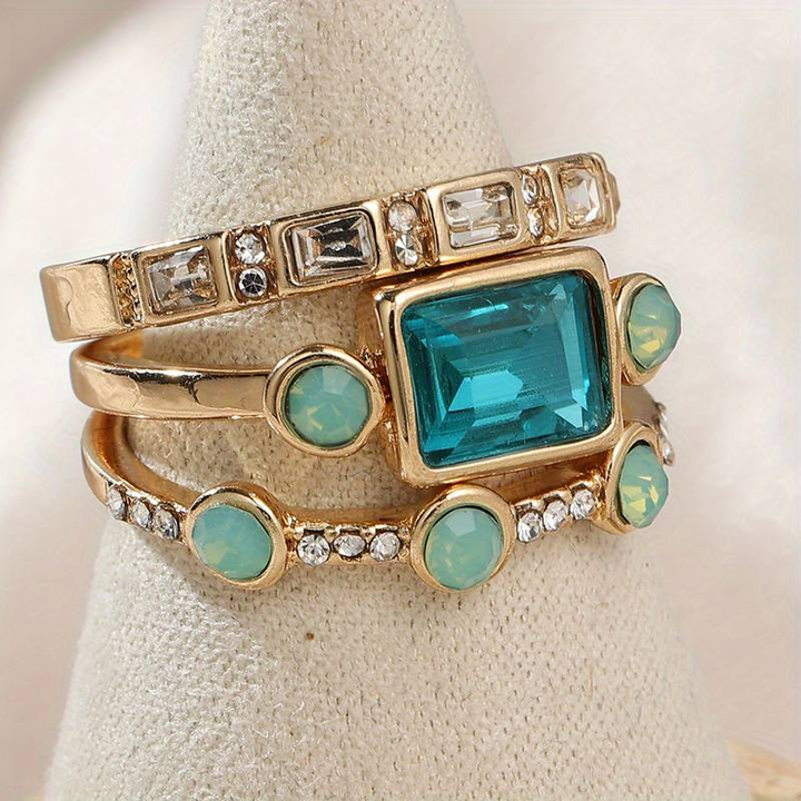 Florence™ - Vintage Blue Crystal Ring Set